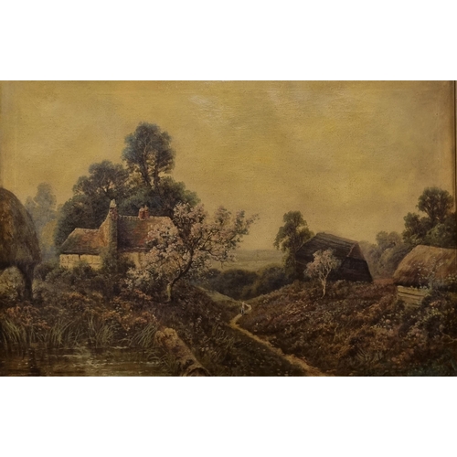 866 - A 19th century Oil on Canvas of a Woman walking down a path from a house. No apparent signature. In ... 