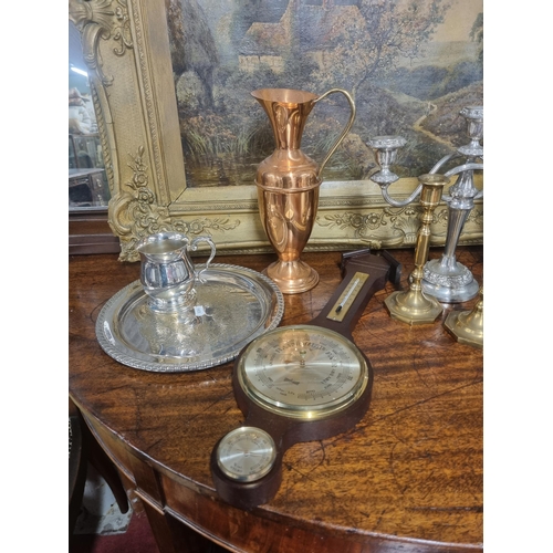 869 - A good quantity of Items to include three branch candelabra, Duiske crystal, a barometer and other i... 