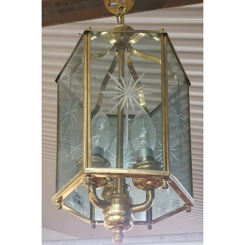 1070 - A good Brass and etched Glass Lantern.
L 55  cm approx.