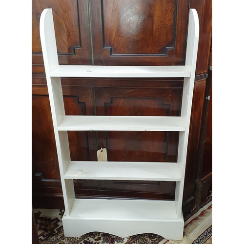 1108 - A painted Pine open book Shelves along with a rectangular Mirror with pierced outline.
H 105 x W 80 ... 