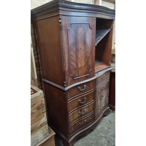 1263 - A good serpentine fronted Mahogany Cabinet, ( door off hinges) along with a 19th Century Gout Stool ... 