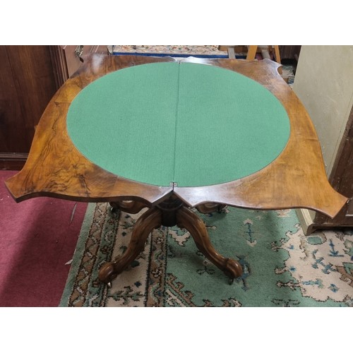 1296 - A  really good quantity 19th Century Walnut serpentine fronted fold over Card Table with turned carv... 