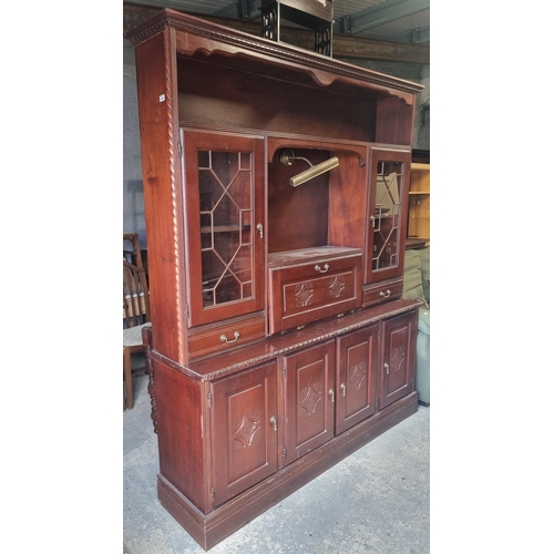 1190 - A large Mahogany effect display Cabinet along with a set of open Shelves.
H 206 x W 174 x D 41 cm ap... 