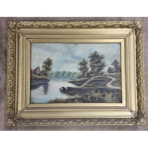 1297 - A pair of 19th Century Oils on Canvas of lake and river scenes, indistinct signed in good original f... 