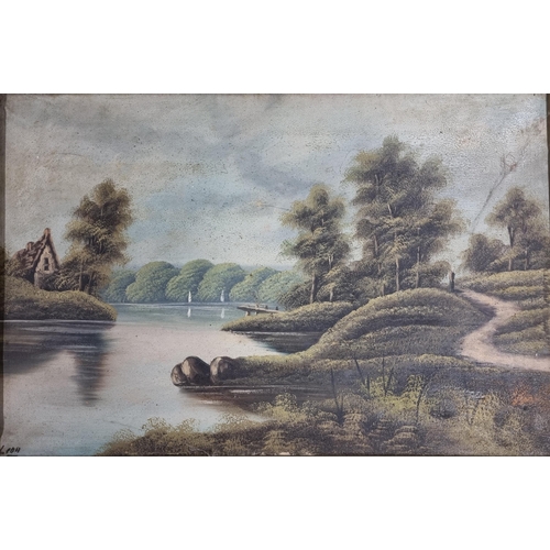 1297 - A pair of 19th Century Oils on Canvas of lake and river scenes, indistinct signed in good original f... 