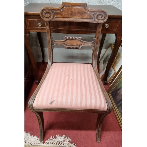 133 - An early 20th Century Oak Side Table along with an oak footstool and a Regency mahogany sabre leg ch... 