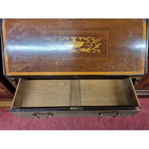 905 - An Edwardian Mahogany and Inlaid Bureau Bookcase with urn inlaid flap. (possibly marriage).
W 79 x H... 