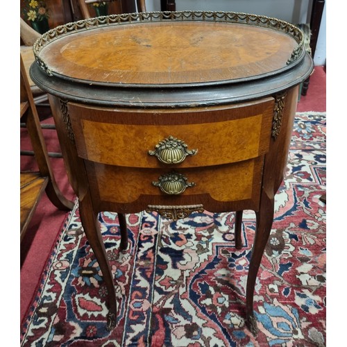 38A - A  Walnut and veneered 2 drawer Side Tables with ormolu mounts and Brass Gallery Back. 
H 74 x W 53 ... 