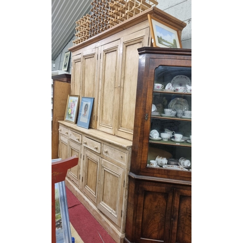 143 - A Magnificent 19th Century four door stripped Pine Food Larder Press of large size. W 236 x D 70 x H... 