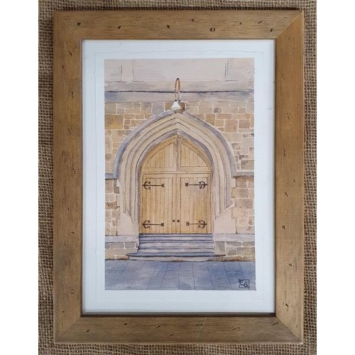 74 - A 20th century Watercolour of a door along with a signed limited edition coloured print of The Minst... 