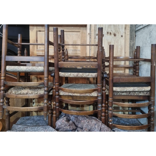 1266 - An early 20th Century Oak kitchen Table and Chairs by Younger. H 74 x W 92 x L 157 (without extendab... 