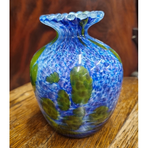 39 - A good Corona Ware Vase 'Cherry ripe' pattern along with an iridescent glass bud vase. H 23.5 & H 11... 