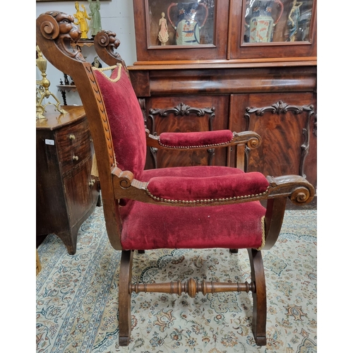 46 - A 19th Century Mahogany X Frame Bishops Chair.
W 62 x SH 44 x BH 105 cm approx.