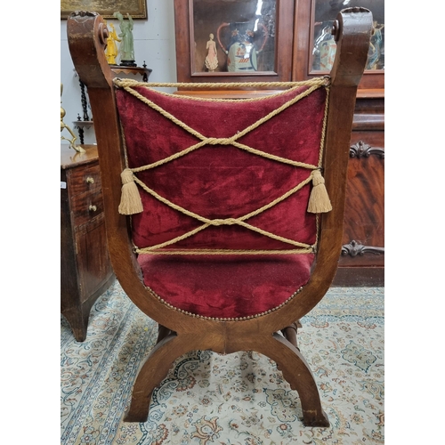 46 - A 19th Century Mahogany X Frame Bishops Chair.
W 62 x SH 44 x BH 105 cm approx.