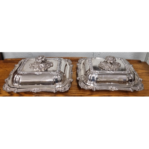 70 - A good pair of 19th Century heavy Silverplated Dishes along with three 19th Century meat Platters.