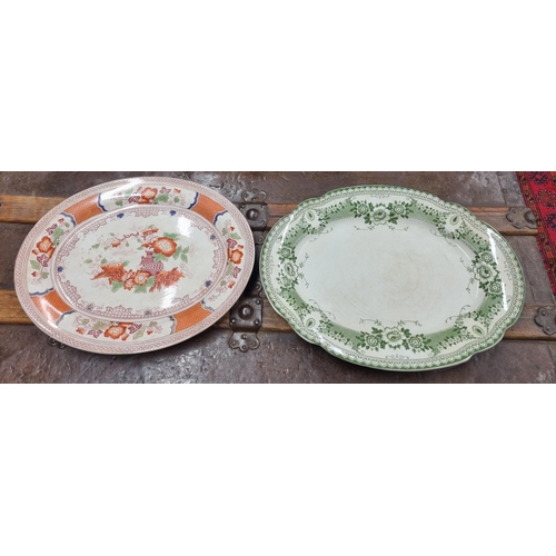 70 - A good pair of 19th Century heavy Silverplated Dishes along with three 19th Century meat Platters.