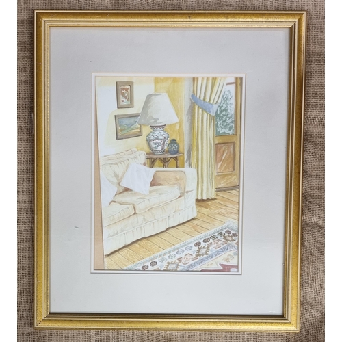 77 - A 20th Century Watercolour still life of a cottage interior. No apparent signature. Well framed. 38 ... 