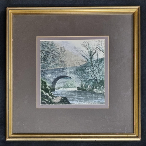 80 - A 20th Century Watercolour of a bridge signed Horne LR. 20 x 20 cm approx.