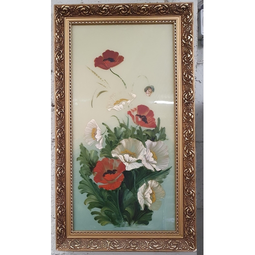 103 - A good pair of 19th Century Oils on Glass still life of flowers. 60 x 30 cm approx.