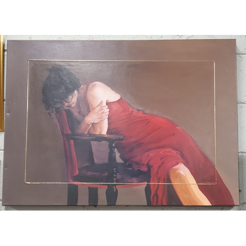 926 - A 20th Century Oleograph on Canvas of a scantily clad Woman lying on a chair. 74 x 103 cm approx.