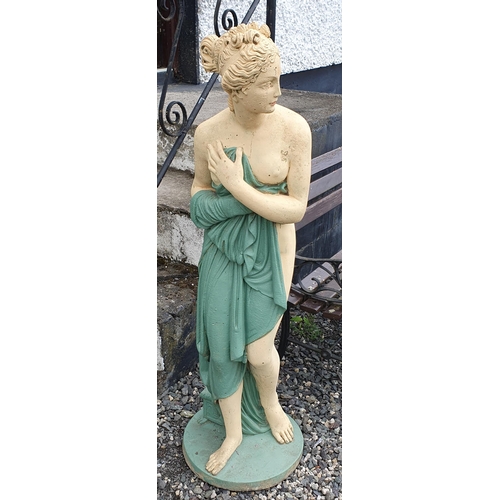 955 - A large  painted Reconstituted Stone Garden Statue of a nude Lady hold a robe to the front.
Height 1... 