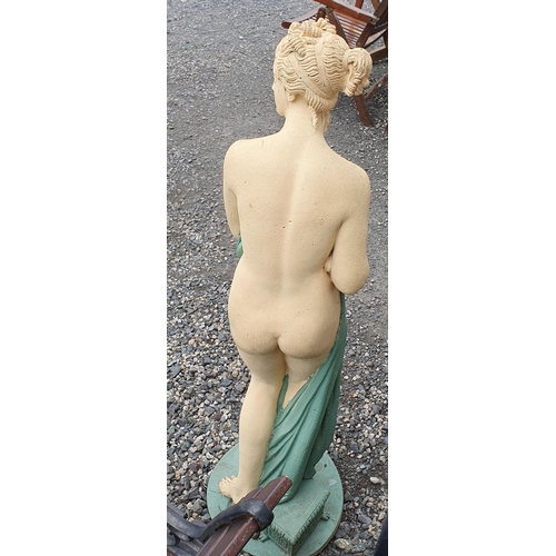 955 - A large  painted Reconstituted Stone Garden Statue of a nude Lady hold a robe to the front.
Height 1... 