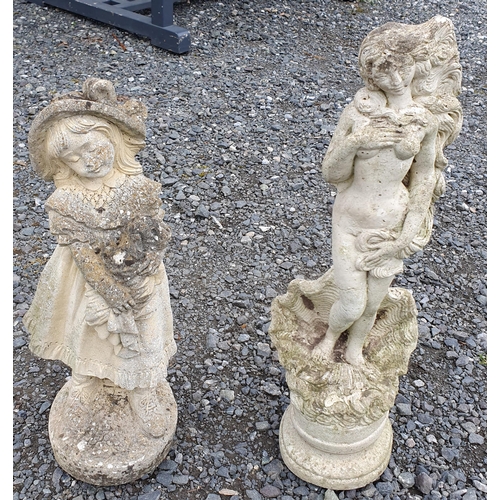 957 - Two  Reconstituted Stone Garden Statue of a young Girl and A nude Lady , tallest 61 cm approx.