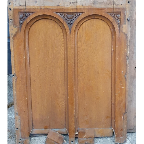 1006 - A Quantity of 14 Oak Church panels to include a box of bits.
H 84 X 66 cm approx.