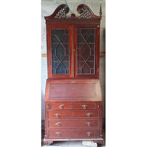 1007 - A late 20th Century Reproduction Book Case Bureau with a lovely fitted interior with hidden compartm... 