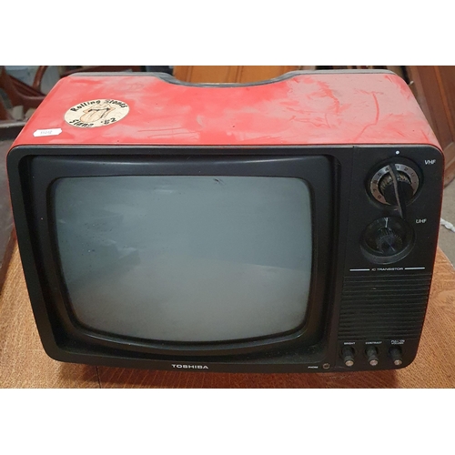 1016 - A Retro Television along with a TV, TV stand, VHS Video player, set of Hand Rails and a crate of orn... 