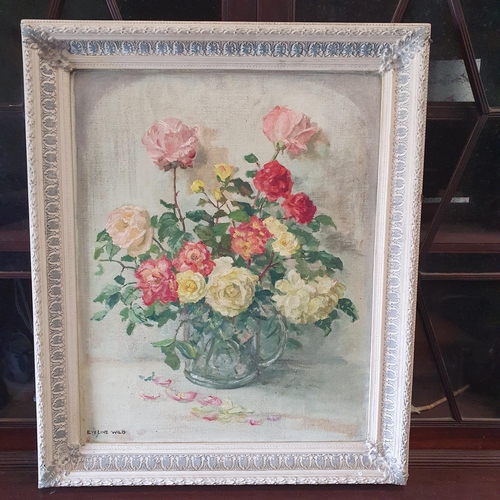 1018 - A Framed Still Life Oil on Board of a bouquet of Flowers. Signed LL Eveline Wild.