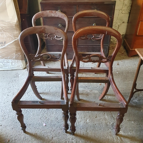 1019 - An Early 20th Century Arm Chair along with four Victorian Dining Chairs. Lacking seats.