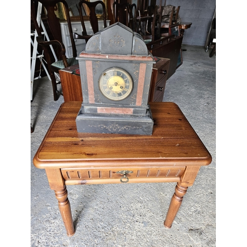 1024 - A Carrol's Kerry Blue cigarette Print along with a pine Table and 19th Century Black slate mantel Cl... 