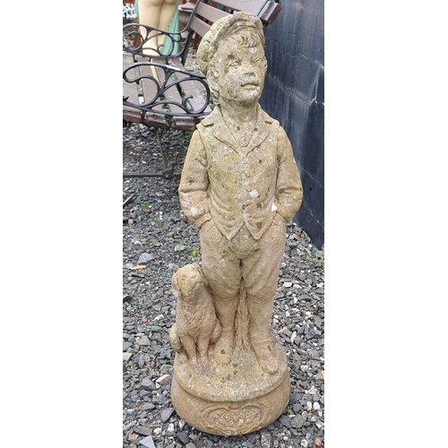 18 - A Reconstituted Stone Garden Statue of a Boy with his Dog. Height 71 cm approx.