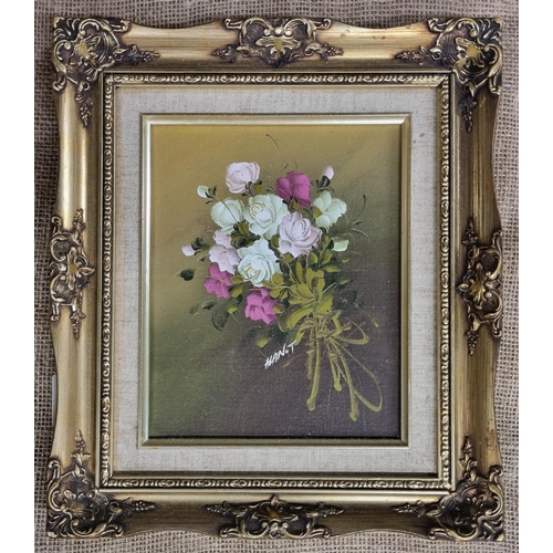 42 - A pair of 20th Century Oils on Canvas still life of flowers. Both signed. 24 x 19 cm approx.