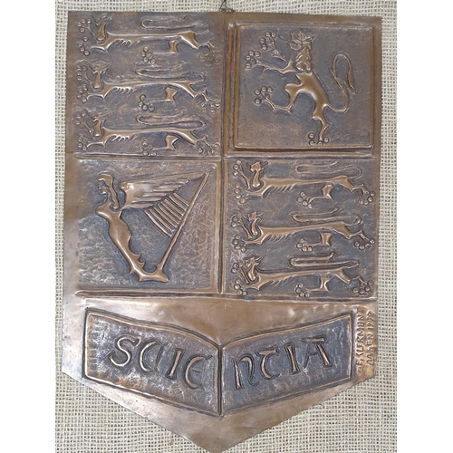 49 - A good Copper Plaque copy of the Royal Standard with inscription. 42 x 30 cm approx.