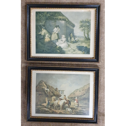 57 - A good set of six coloured prints after Moreland in Hogarth style frames. 35 x 27 cm approx.