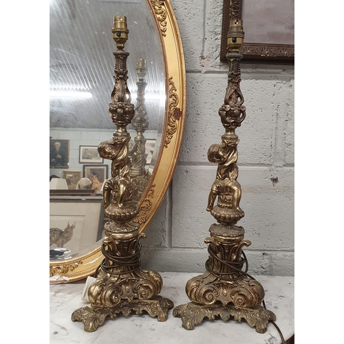 63 - A tall pair of Metal Table Lamps. H 59 cm approx.