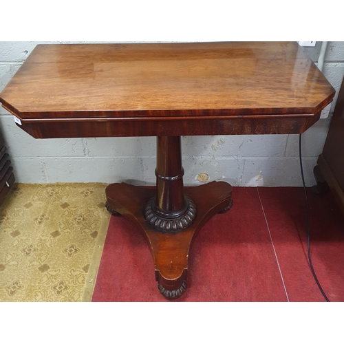 67 - A 19th Century Mahogany fold over Card Table on platform base and turned support.
H 75 x W 91 x D 50... 