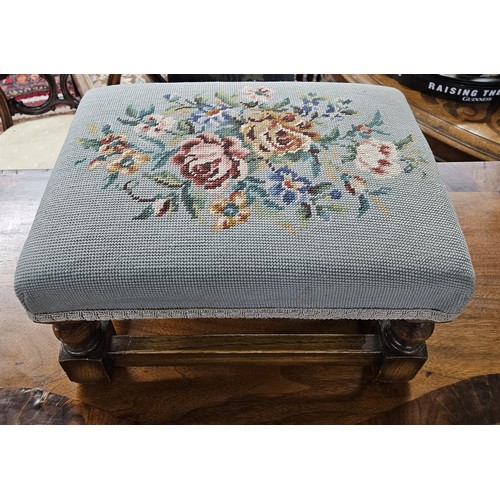 68 - An Oak framed miniature Stool with tapestry upholstered seat.