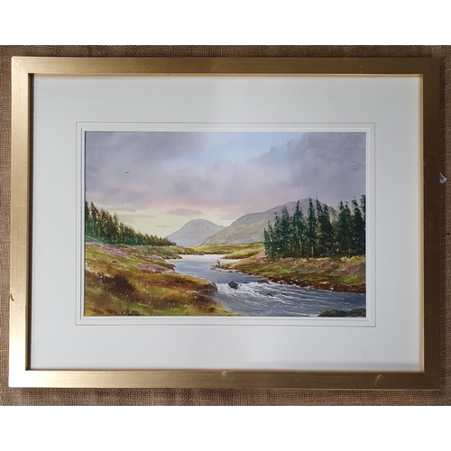 76 - F A Clarke. A 20th Century West of Ireland Watercolour of a Man fishing in a river. Signed LL.
35 x ... 