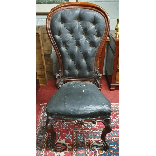 86 - A 19th Century Mahogany showframe Hall Chair with deep buttoned high back carved cabriole front supp... 
