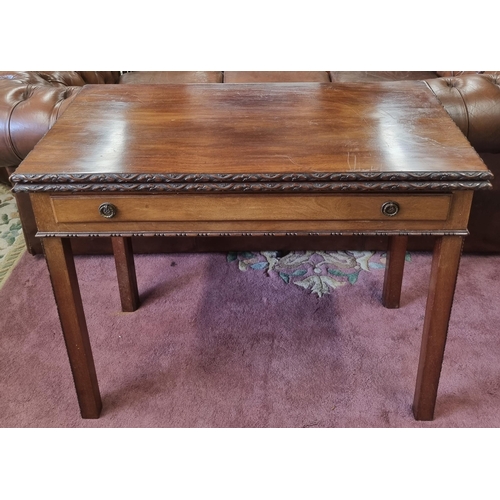 96 - A really good early 19th Century Mahogany fold over Card Table with highly carved edge on square bea... 
