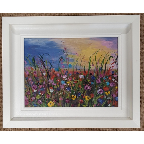 109 - Anna Pierce (Irish). Bank of Flowers. An Oil on Board, initialled LR, frame size 41 x 36 cm approx.