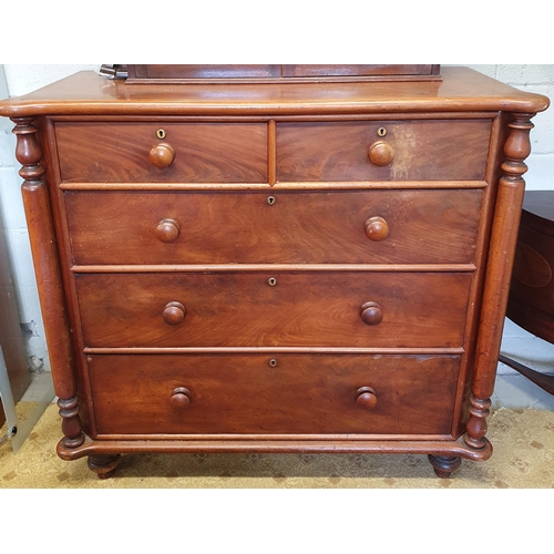 114 - A really good 19th Century Mahogany Chest of Drawers with original timber knobs on turned columned s... 