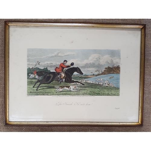 150 - Three good coloured Hunting Engravings from Raftery's Pub in Galway. H 30 x W 37 cm approx.