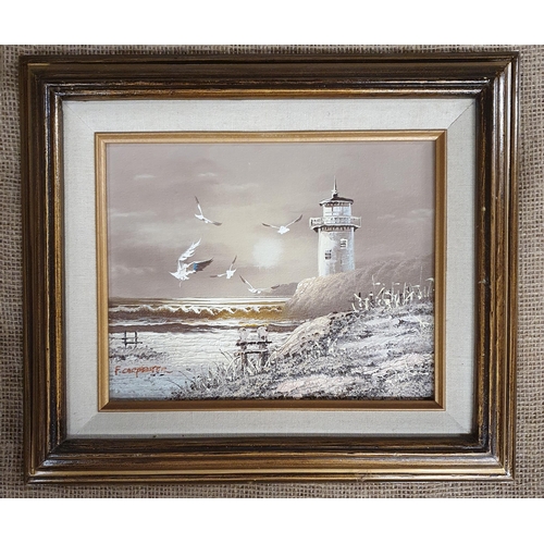 175 - Three 20th Century Watercolours, two by W Jones of seaside scenes with boats and lighthouse. Two are... 