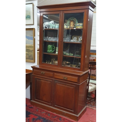 202 - A late 19th Century Walnut two door Bookcase with panel doors to the base and single panel glazed up... 