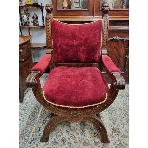 231 - A 19th Century Mahogany X Frame Bishops Chair.
W 62 x SH 44 x BH 105 cm approx.