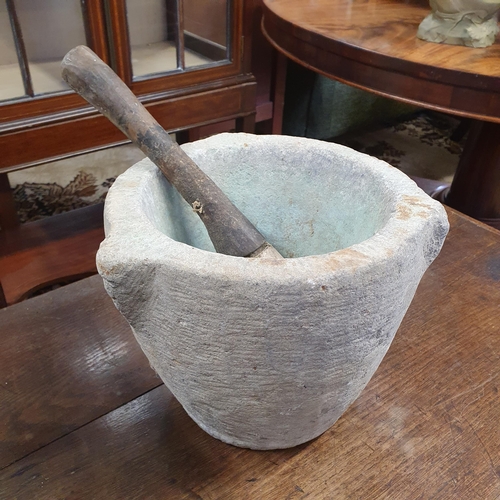 147 - Two large 19th Century Pestle and Mortars. D 26x H 22, D 21 x H 11 cm approx.